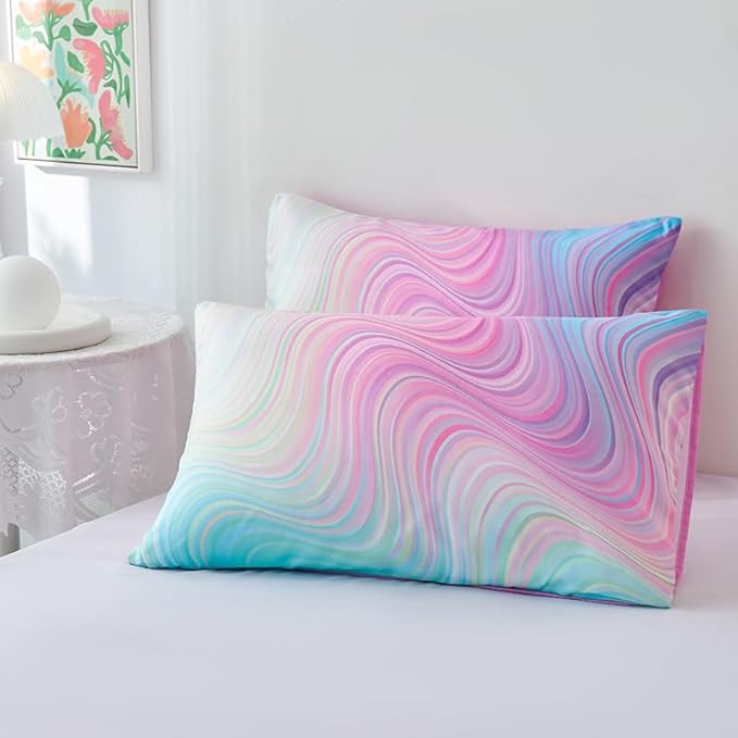 Full Size Comforter Sets for Girls 7PCS,Pink Bedding Sets,Bed Sets for Girls with Flat Sheet and Fitted Sheet,Pillowcases,Cushion Covers,Tie Dye Comforter Sets