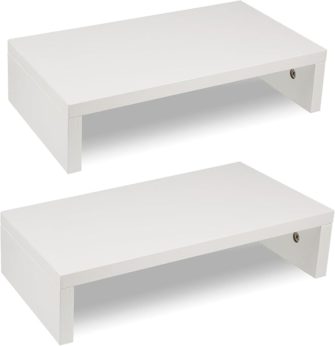 Computer Monitor Stand Riser Wood 2 Pack Dual Monitor Stand Riser for 2 Monitors Shelf Stand Desk Organizers for PC Screen White