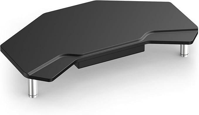 Monitor Stand Riser Black,Plane Wing-Shaped Sturdy Computer Stand Ergonomic Desk Organizer Riser Wood Monitor Stand with Drawer for Laptop, Computer,16.5 Inch