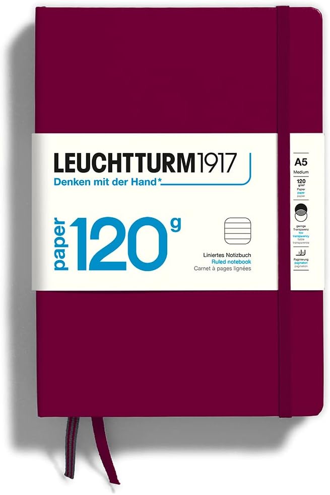 LEUCHTTURM1917-120G Special Edition - Medium A5 Ruled Hardcover Notebook (Port Red) - 203 Numbered Pages with 120gsm Paper