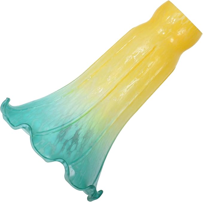 Bieye LS17 Lily Flower Blown Glass Lampshade (Yellow Cyan, Opening I.D. 1.26" x O.D. 1.5")