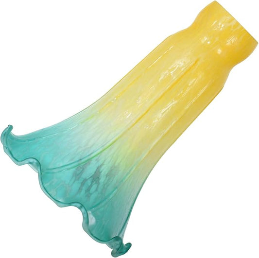 Bieye LS17 Lily Flower Blown Glass Lampshade (Yellow Cyan, Opening I.D. 1.26" x O.D. 1.5")
