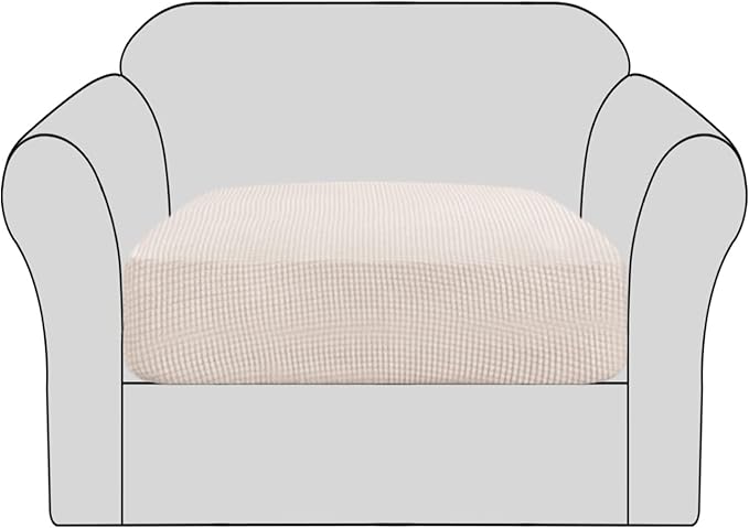 H.VERSAILTEX Stretch Couch Cushion Covers Individual Seat Sofa Chair Slipcovers Cushion Protector Cover Featuring Jacquard Textured Twill Fabric(1 Cushion Chair Cover, Ivory)