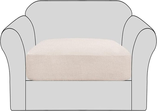 H.VERSAILTEX Stretch Couch Cushion Covers Individual Seat Sofa Chair Slipcovers Cushion Protector Cover Featuring Jacquard Textured Twill Fabric(1 Cushion Chair Cover, Ivory)