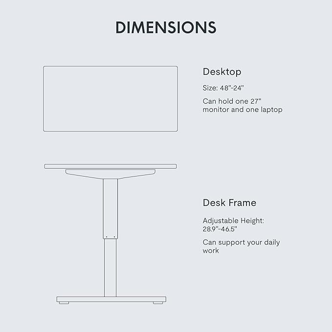FLEXISPOT EN1 One-Piece Standing Desk, 48 x 24 Inches Electric Height Adjustable Desk for Home Office (White Frame + White Desktop)