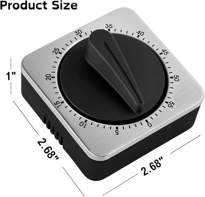 Searon Kitchen Countdown Timer Magnetic 60 Minute Wind Up Mechanical Timer Stainless Steel for Home Baking Cooking Oven (Gray Color)