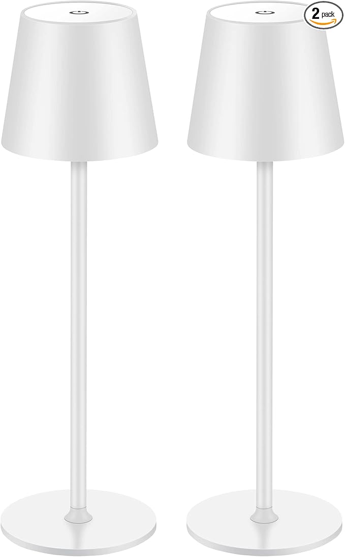 BGFHome 2Pack Cordless Table Lamp LED Desk Lamp,5000mAh Rechargeable Touch Night Light Wireless Minimalist Design for Couple Dinner/Restaurant/Bedroom/Bars/Outdoor Party/Camping/Coffee Shop（White