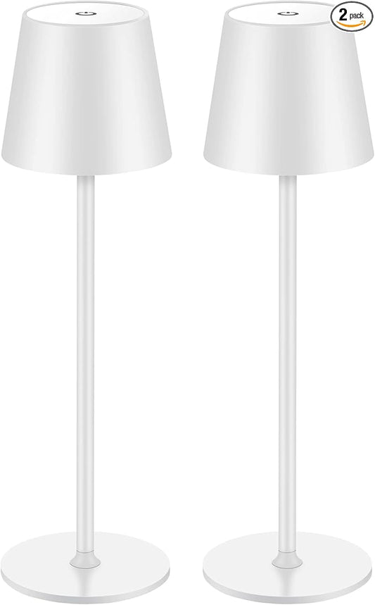 BGFHome 2Pack Cordless Table Lamp LED Desk Lamp,5000mAh Rechargeable Touch Night Light Wireless Minimalist Design for Couple Dinner/Restaurant/Bedroom/Bars/Outdoor Party/Camping/Coffee Shop（White