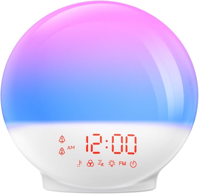 Wake Up Light Sunrise Alarm Clock with 10,000 Lux Therapy Light, White Noise Machine, Sleep Aid, 11 Soothing Colors, Dual Alarms & Snooze