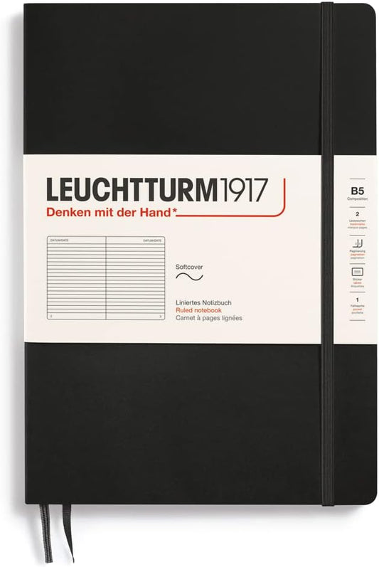 LEUCHTTURM1917 - Notebook Softcover Composition B5-123 Numbered Pages for Writing and Journaling (Ruled, Black)