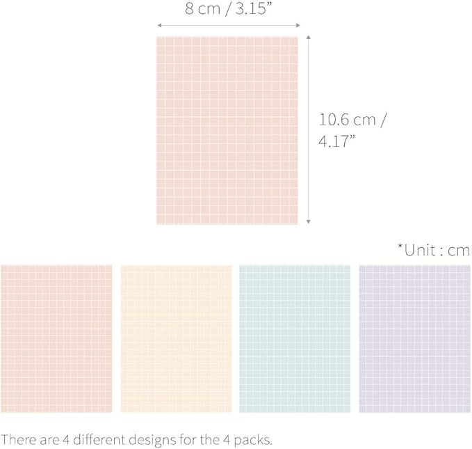 Monolike Memopad Smoothie design SET - 4 Packs, 4 Different Designs, 100 Sheets Per Pad, Total 400 Sheets, Note pads, Writing pads, 3.15 x 4.17 Inches