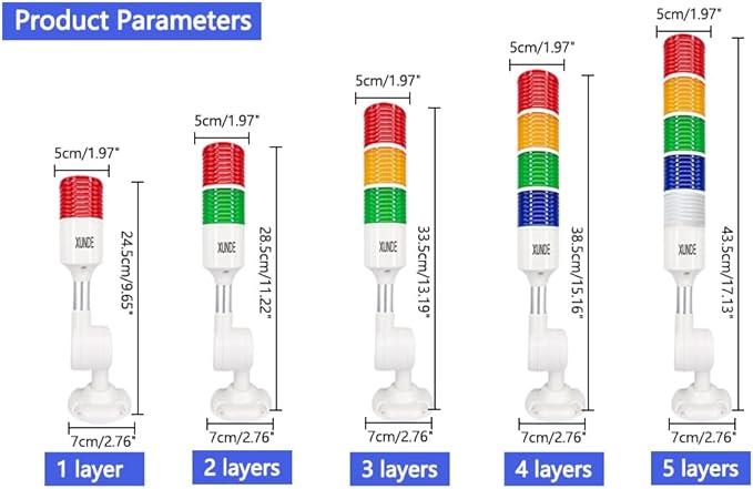 LED Warning Lights XUNDE Multi-Layer Industrial Signal Light 5 Colors Alarm Lights Machine Equipment Indicator Lamp 24V DC (5-Layer)