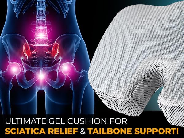 EcoNour Gel Seat Cushion for Tailbone Pain Relief | Computer Chair Cushion for Back Pain | Office Chair Gel Cushion for Coccyx | Ergonomic Anti-Slip Cushion for Sciatica & Lower Back Pain (Gray)