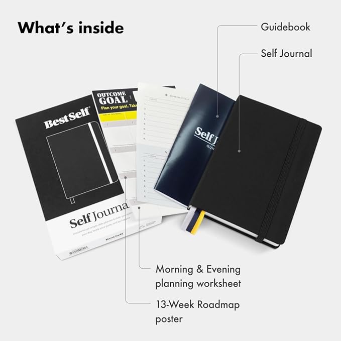 BestSelf 13-Week Self Journal & Goal Planner – Undated Daily ADHD-Friendly Journal for Men & Women | Productivity, Gratitude, Reflection & Habit Tracker | 2025 Life Organizer with Prompts, Black