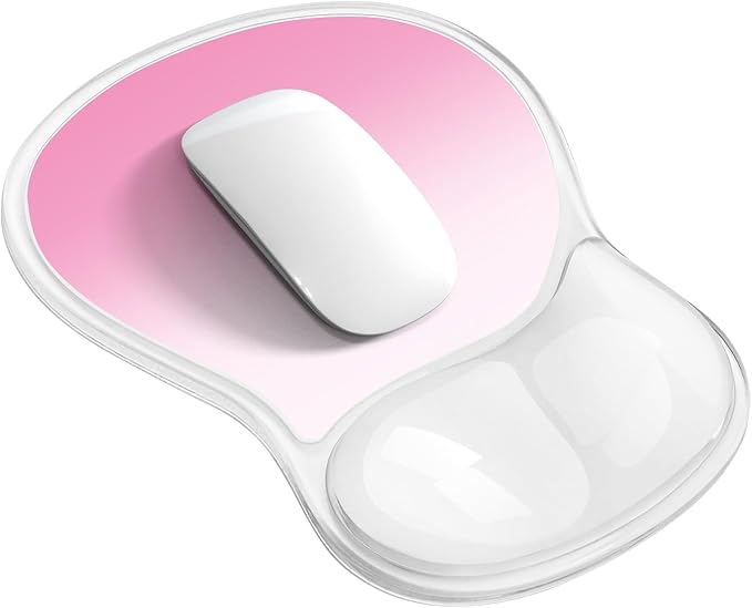Mouse Pad with Wrist Rest,Ergonomic Mouse Pad with Comfortable Gel Wrist Rest Support and Non-Slip PU Base for Easy Typing Pain Relief, Durable and Washable (Transparent Pink Gradient)