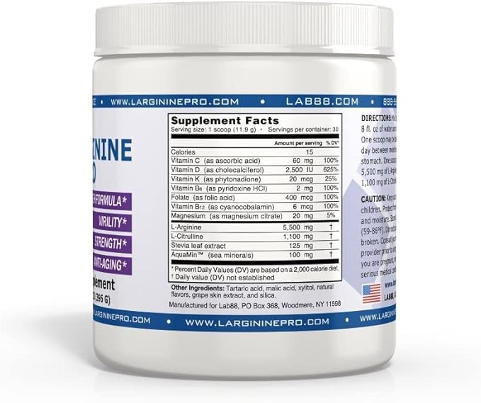 L-ARGININE PRO | 5,500mg L-Arginine Plus L-Citrulline 1,100mg Grape & Orange Powder Drink Mix Supplement for Increased Nitric Oxide Production