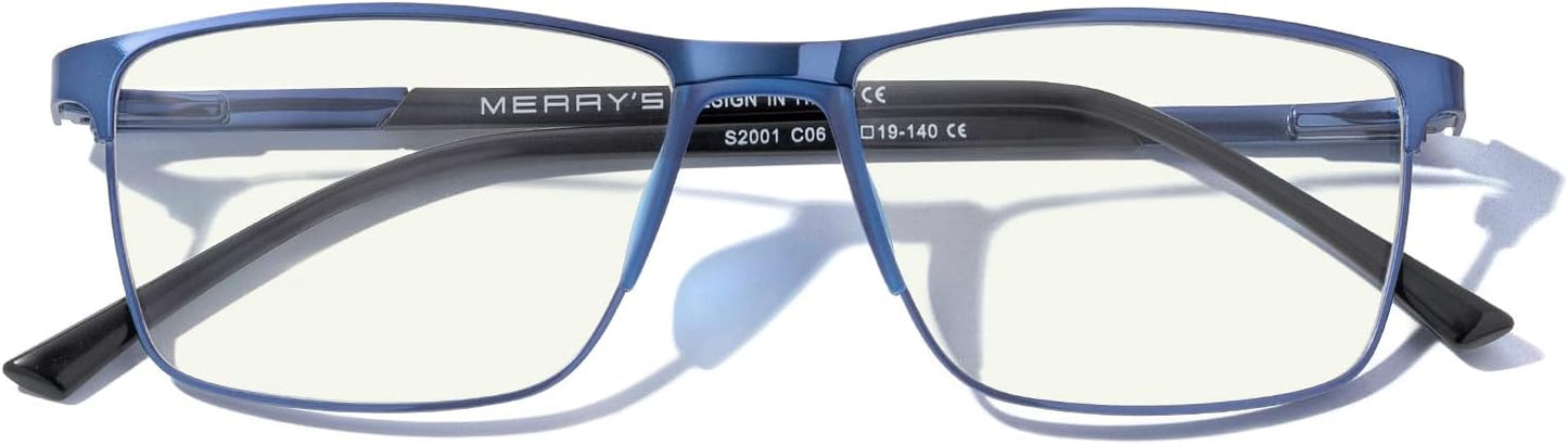 MERRY'S Fashion Blue Light Blocking Glasses - Reading Glasses Metal Frame Spring Hinge Readers for Men Eyeglasses