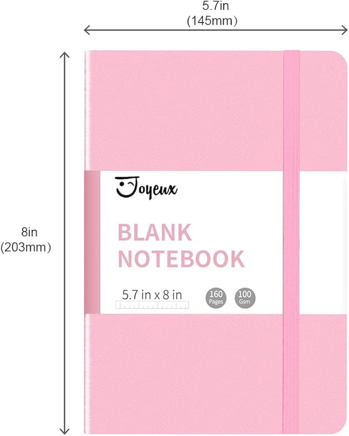 JOYEUX Blank Journal Notebook, A5, 160 Pages 100 Gsm Thick Sketch Books Hardcover Journal for Writing, 5.7 inches x 8 inches Notebooks for Work (Pink)