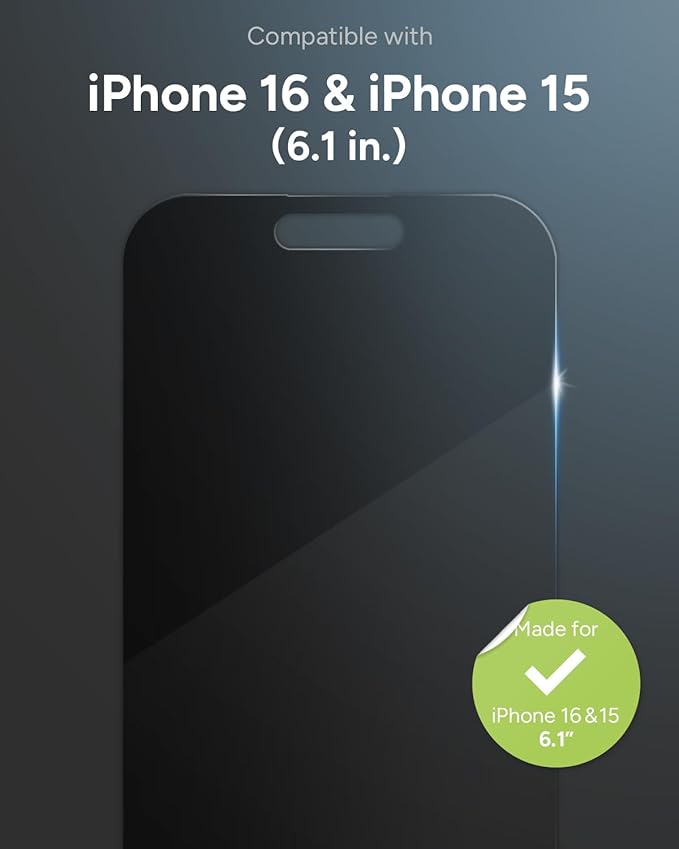 ZAGG Glass Elite Privacy Screen Protector for iPhone 16/15-2-Way Privacy Filter, Ultra-Strong Tempered Glass, 5X Stronger, InvisibleShield, Smudge-Free, Easy Install, Recycled Content