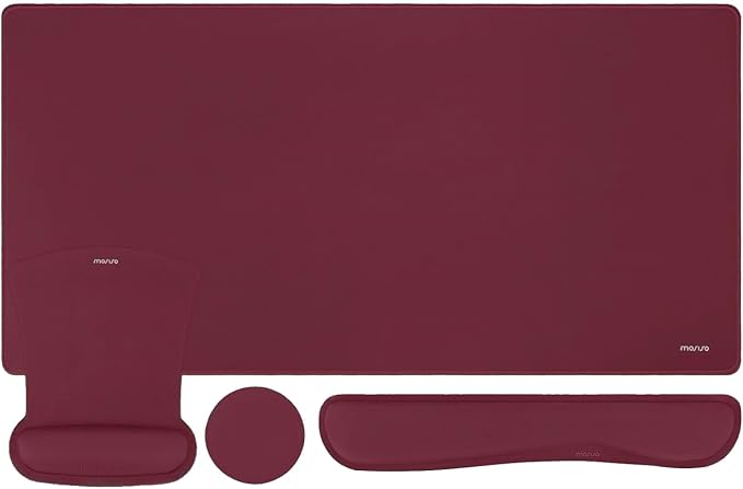 MOSISO Keyboard Mouse Pad Set, Large Gaming Mousepad&Keyboard Wrist Rest&Mouse Wrist Rest&Coaster, Ergonomic Non-Slip Mousepad&Easy Typing Cushion with Memory Foam for Home Office, Wine Red