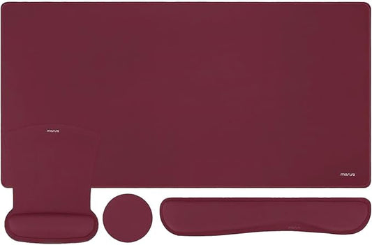 MOSISO Keyboard Mouse Pad Set, Large Gaming Mousepad&Keyboard Wrist Rest&Mouse Wrist Rest&Coaster, Ergonomic Non-Slip Mousepad&Easy Typing Cushion with Memory Foam for Home Office, Wine Red