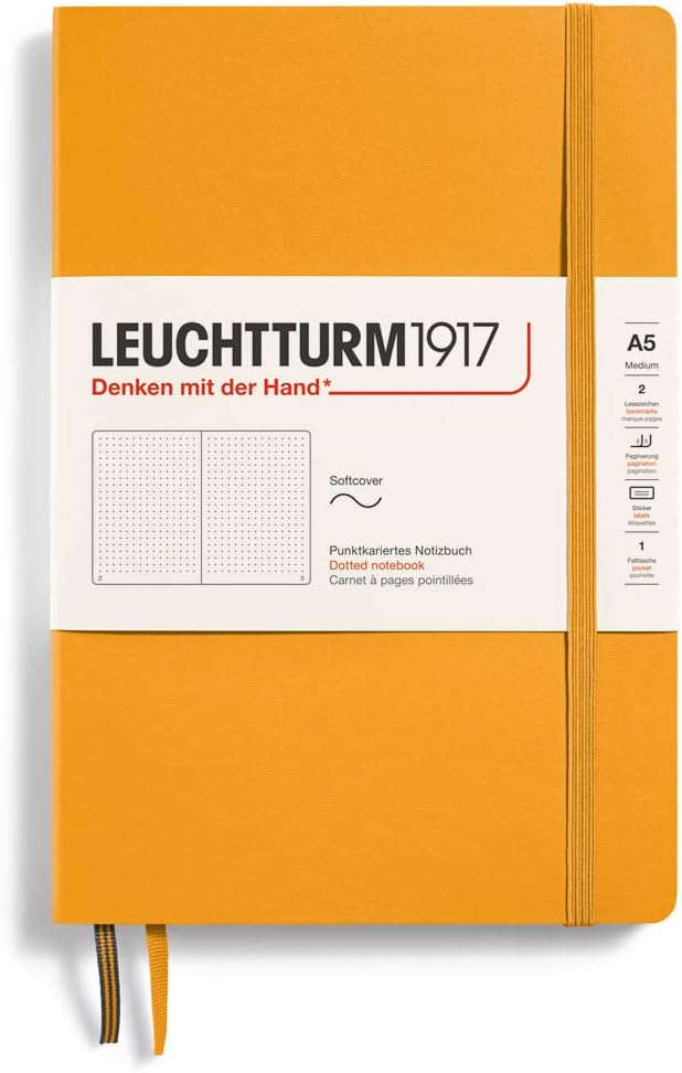 LEUCHTTURM1917 - Notebook Softcover Medium A5-123 Numbered Pages for Writing and Journaling (Rising Sun, Dotted)