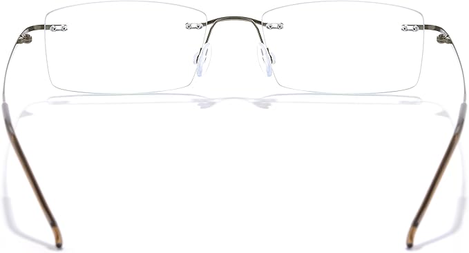 Cyxus Titanium Small Rectangle Glasses for Men Blue Light Blocking Eyewear Ultralight Anti Eye Strain Rimless Eyeglasses Reduce Headache Gunmetal Frames