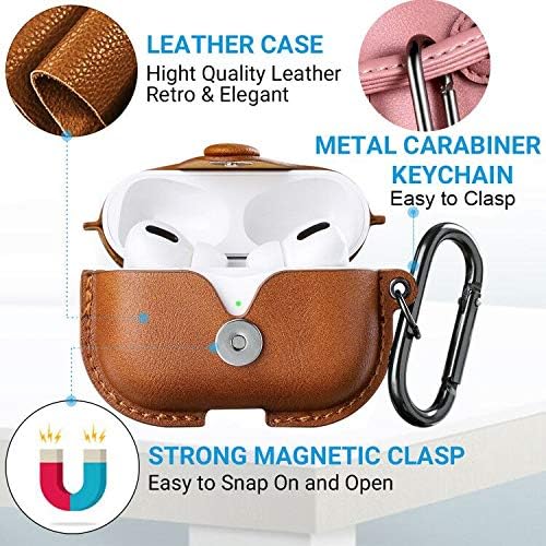 Maxjoy for AirPods Pro 2 Case Leather, Airpods Pro Leather Case Cover with Keychain Airpod Strap Compatible with Apple Airpod Pros 2nd Generation 2023 2022/AirPods Pros 2019 (Front LED Visible), Brown