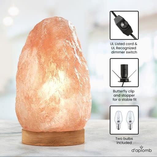 d'aplomb 100% Authentic Natural Himalayan Salt Lamp; Medium Hand Carved Natural Chunk Pink Crystal Rock Salt from Himalayan Mountains; Dimmer Cord; 7 lbs