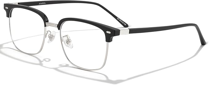 ANRRI Blue Light Glasses for men Metal Browline Frame UV 400 Protection Clear Lens Anti Eyestrain Computer Gaming Glasses