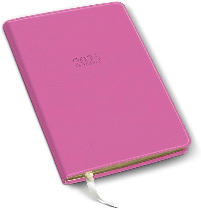 Gallery Leather Desk Weekly Monthly Planner 2025, Elegantly Bound Calendar Planner and Notebook with Stylish Gold-Gilded Page Edges, 12 Months - Caribbean Fuchsia - 8 x 5.5 "