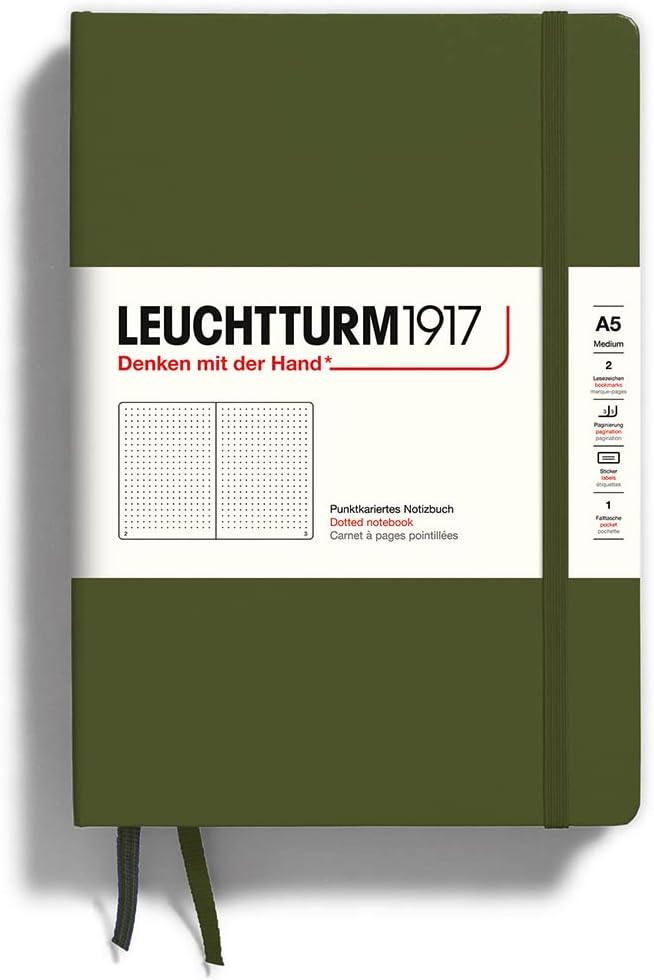 LEUCHTTURM1917 - Notebook Hardcover Medium A5-251 Numbered Pages for Writing and Journaling (Army, Dotted)