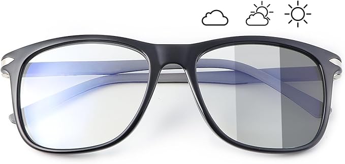 MIRYEA Spring Hinge Photochromic Gray Sunglasses Blue Light Blocking Glasses for Men Women Day Night Gaming TV Phones Computer Eyeglasses UV400 Protection Anti Glare Lightweight TR90 Full Rim Eyewear