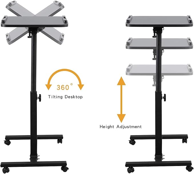 Bed Desk Adjustable Overbed Bedside Table Rolling Laptop Tray Desk Cart Height Portable Mobile Sit Stand Table Tilting Hospital Bed with Wheels