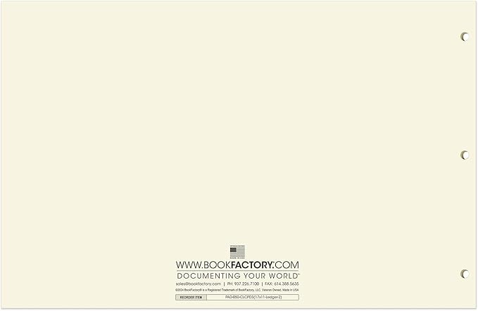 BookFactory Ledger Pad/Large 2 Column Accounting Ledger Columnar (Two Columns) Pads - 17'' x 11'', 50 Pages, Notepad Landscape Format (PAD-050-CLCPD3(17x11-Ledger-2)-AX)