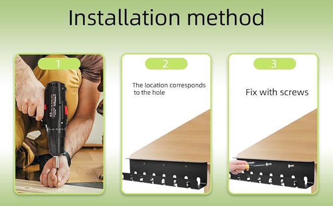 Metal Cable Management Under Desk for Office and Home, Cable Hider, Cord Organizer,Screw Installation Cord Organizer for Desk, with Various Accessories (Black 1 Pack)