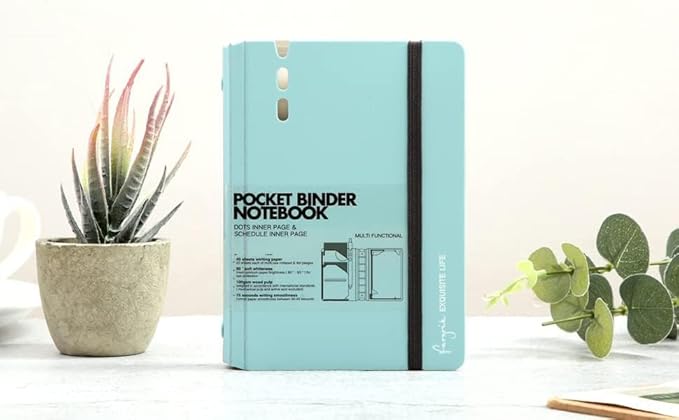 CAGIE A7 Binder 6 Ring Notebook with Dividers Refillable Planner Binder with Pockets, Refill Paper Include Planning Square Ruled and Dotted Pages, 4.13 x 5.71 In, (Blue, A7 Hourly&Dot Page)