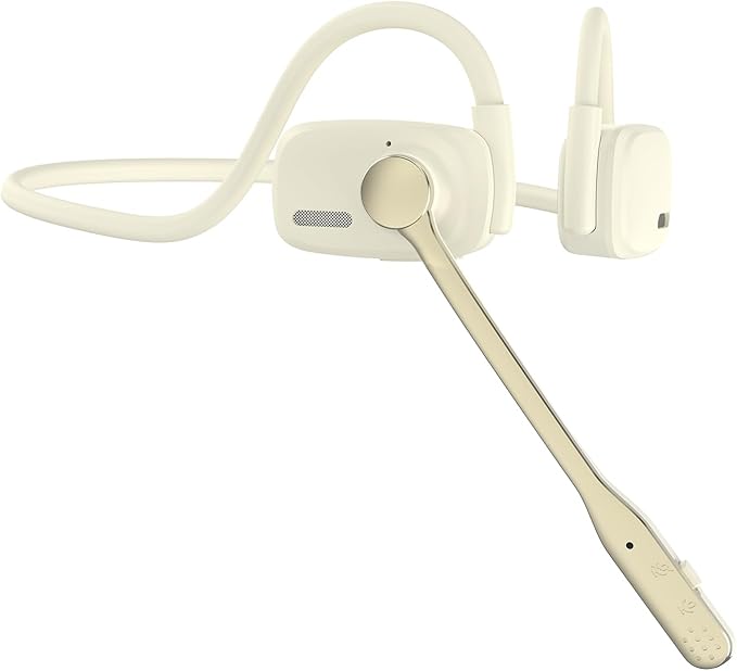 Bluetooth Headphones, Bluetooth V5.4 Wireless Headphones with Noise Cancelling Mic, 12H Playtime, 15.4mm Diaphragm Driver, Open Ear Headset for Office Meeting Running Cycling Driving (Beige)