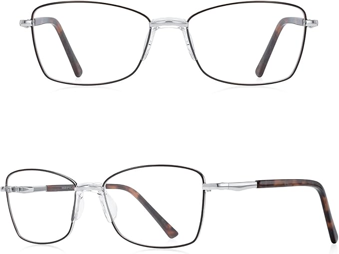 RB. Pilot Reading Glasses Spring Hinge Readers for Women Blue Light Blocking Computer Metal Frame Acetate Legs