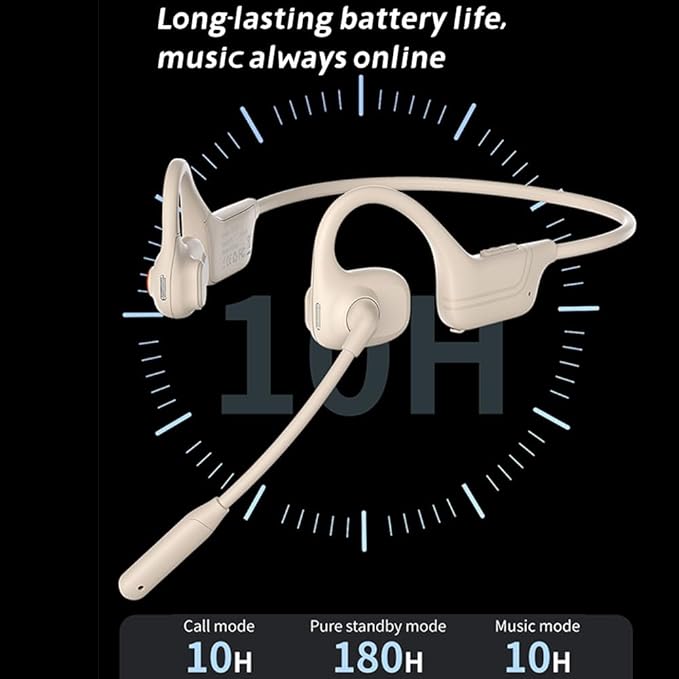 AYI Open Ear Air Conduction Bluetooth Headphone Dual Mic Rotatable Boom Mic Active Noise Cancellation IPX5 Waterproof Bluetooth 5.4 Pain-Free Design for Sports Work Outdoor Activities-DG White