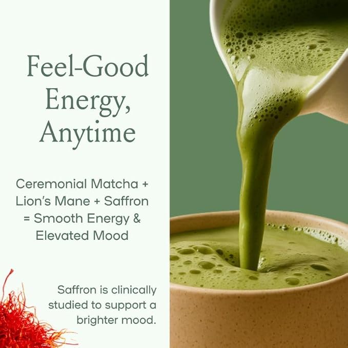 SPACE AND TIME Create - Mushroom Matcha Tea - 20 Cups of Creativity, Energy & Enhanced Mood - Organic Matcha Powder with Lions Mane, L-Theanine & Saffron