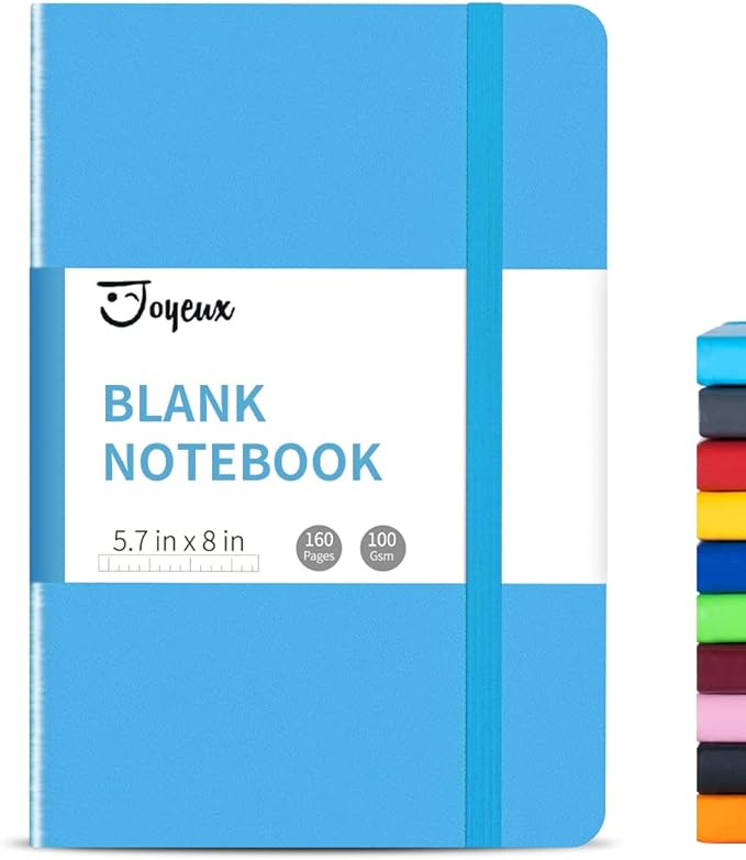 JOYEUX Blank Journal Notebook, A5, 160 Pages 100 Gsm Thick Sketch Books Hardcover Journal for Writing, 5.7 inches x 8 inches Notebooks for Work (Sky Blue)
