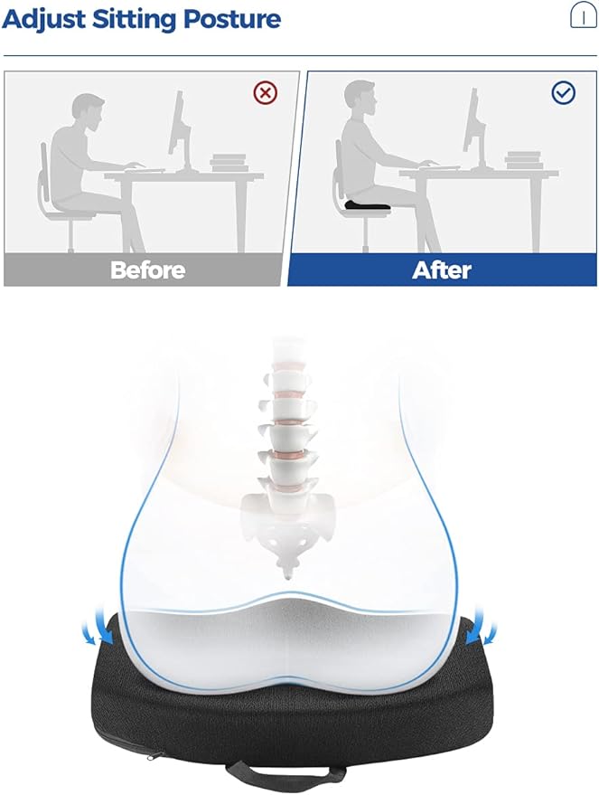 Tsumbay Seat Cushion for Office Soft Memory Foam Seat Cushion with Carry Handle，Washable Cover，Comfortable Coccyx Cushion for Home Office Chair Pad, Car Seat, Wheelchair -Black