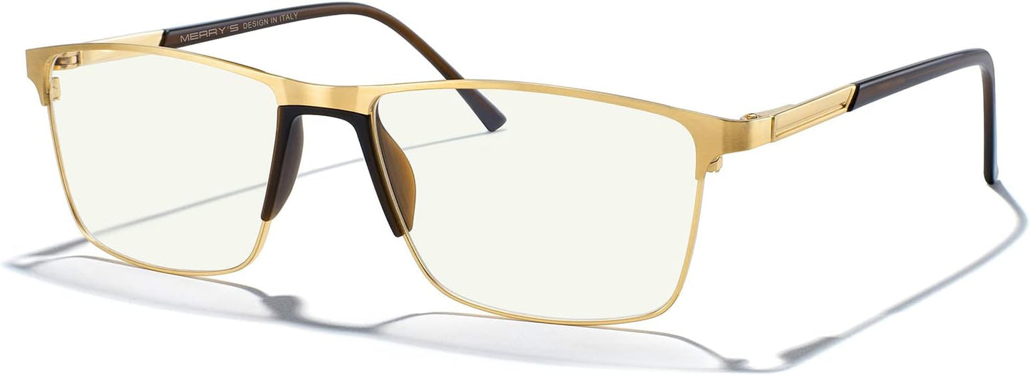 MERRY'S Fashion Blue Light Blocking Glasses - Reading Glasses Metal Frame Spring Hinge Readers for Men Eyeglasses