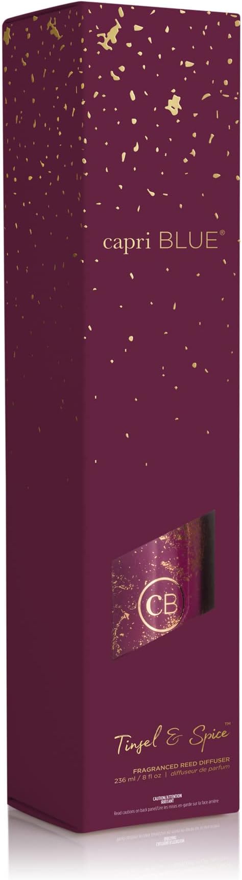 Capri Blue Glimmer Reed Diffuser Set - Includes Diffuser Sticks, Scented Oil, and Decorative Glass Bottle - Home Decor Room Freshener - Capri Blue Home Fragrance - Tinsel & Spice (8 fl oz)