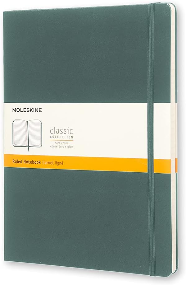 Moleskine Classic Notebook, Hard Cover, XL (7.5" x 9.5") Ruled/Lined, Forest Green, 192 Pages