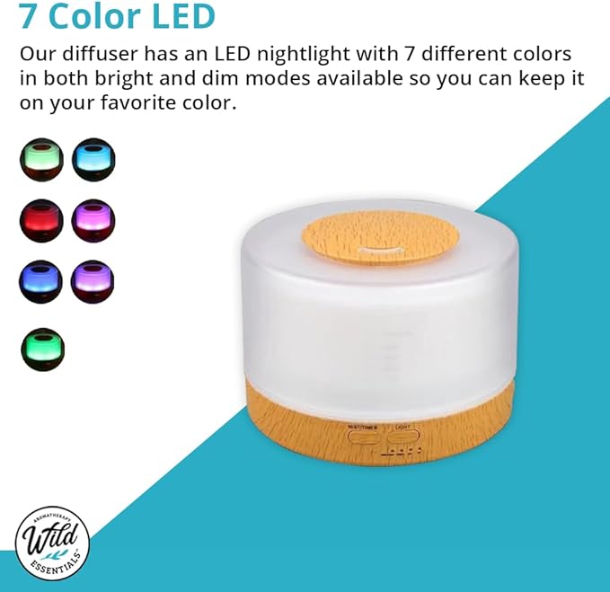 Wild Essentials 700ml Designer Large Room Essential Oil Diffuser, 5 in 1 Ultrasonic Aromatherapy Vaporizer Cool Mist Humidifier, Home, Office Bedroom, Timer, Auto-Off, 7 Color LED Dark Wood Branches