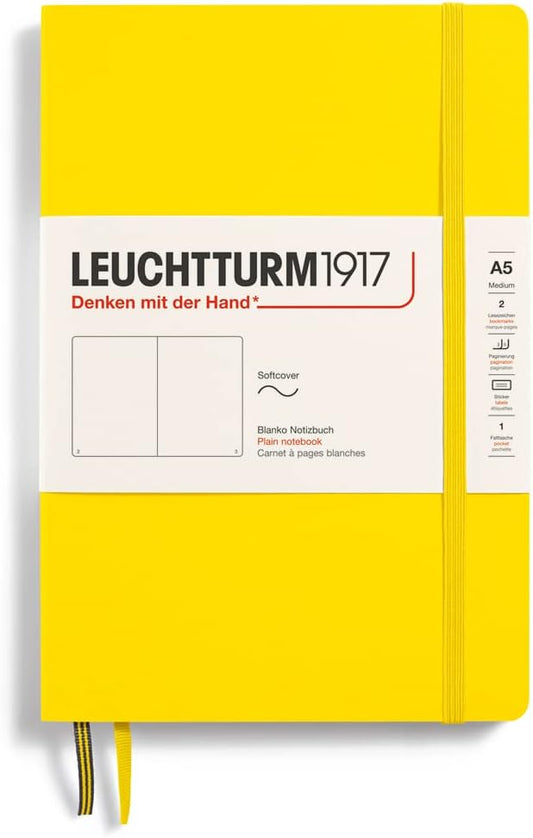 LEUCHTTURM1917 - Notebook Softcover Medium A5-123 Numbered Pages for Writing and Journaling (Plain, Lemon)