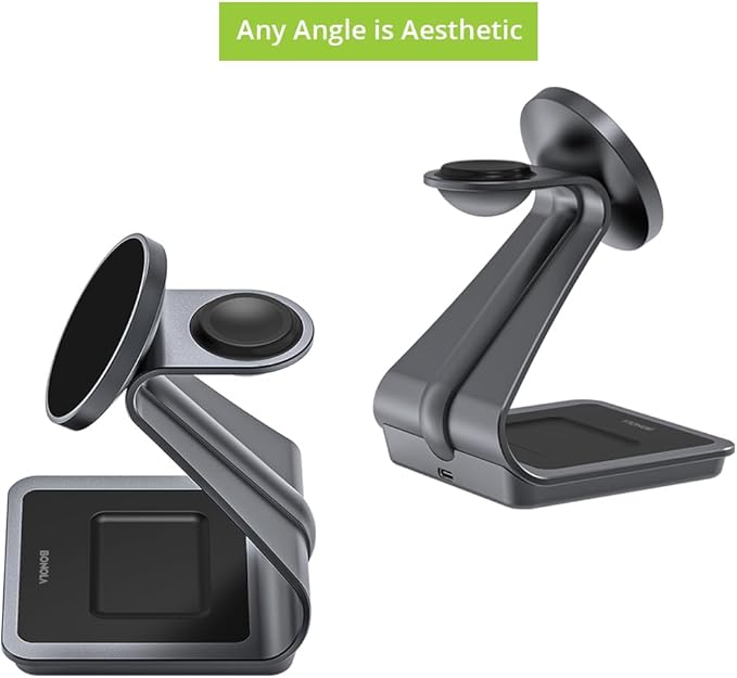 3 in 1 Charging Station for Apple Multiple Devices, Aluminum Magnetic Wireless Charger Stand for iPhone 16/15/14/13/12 Series, Wireless Chargers Dock Stand for Apple Watch/AirPods Pro