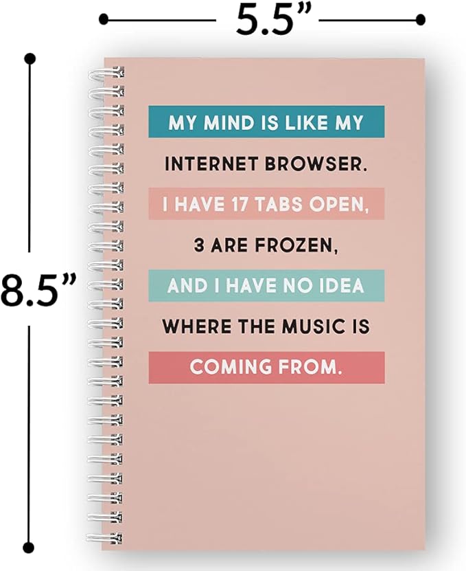 Softcover Internet Browser 5.5" x 8.5" Humorous Spiral Notebook/Journal, 120 Daily Planner Pages, Durable Gloss Laminated Cover, White Wire-o Spiral. Made in The USA